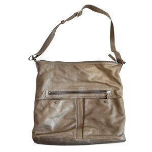 Volker Lang purse square beige taupe leather shoulder bag large